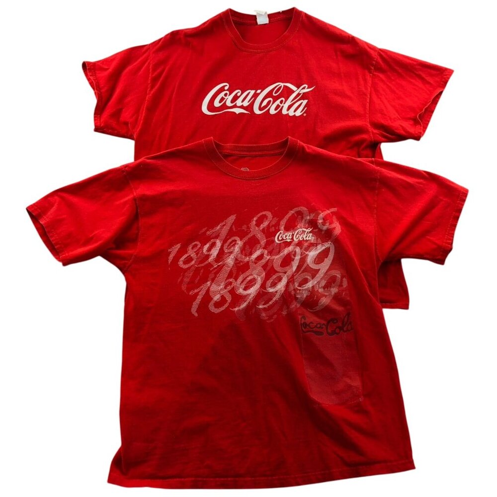 2 Coca-Cola T-Shirts Men's XL Lot oF Two Red Short Sleeve Logo Graphic Tee